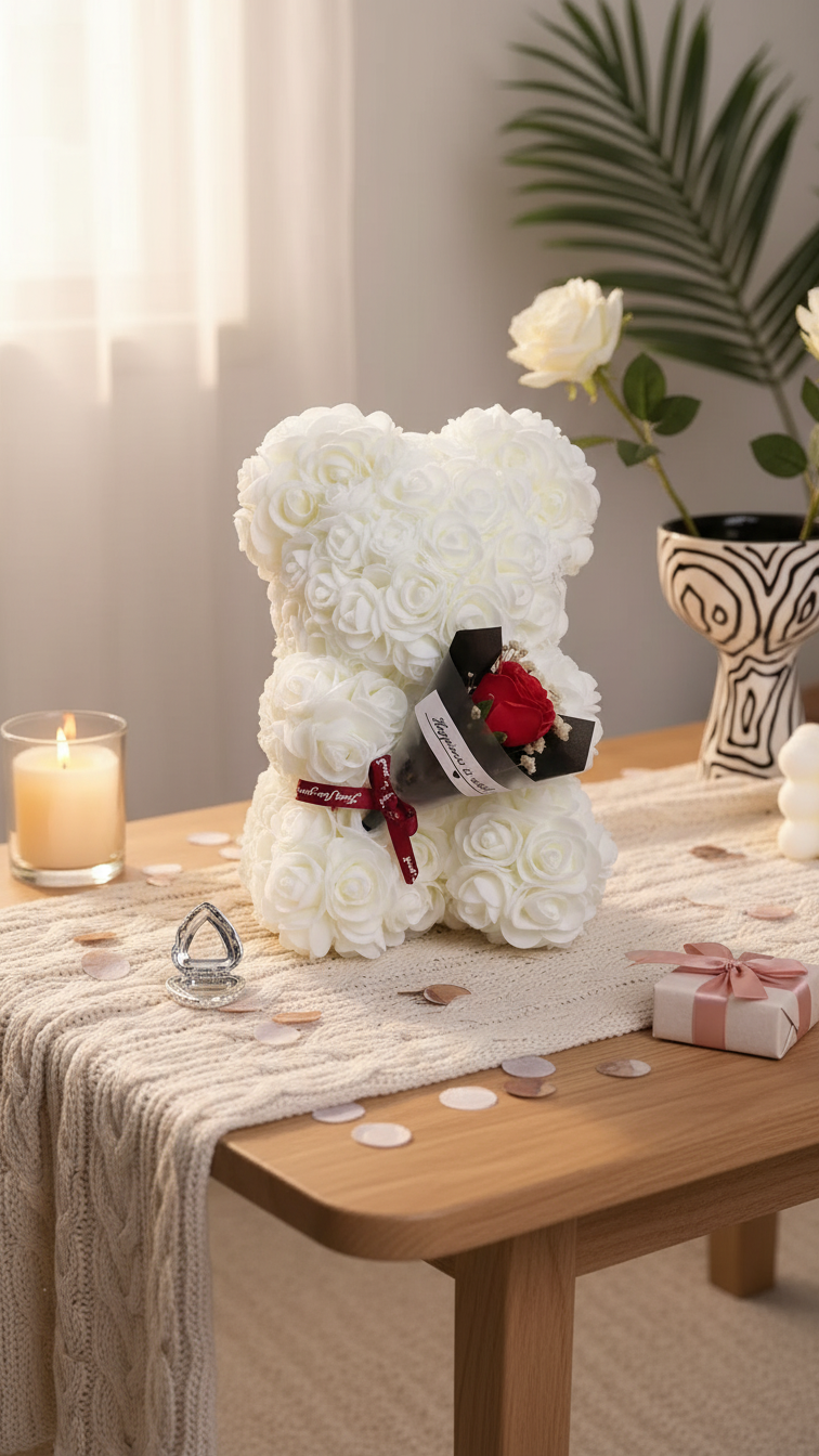 Ours en Roses Éternelles - Un geste inoubliable de tendresse