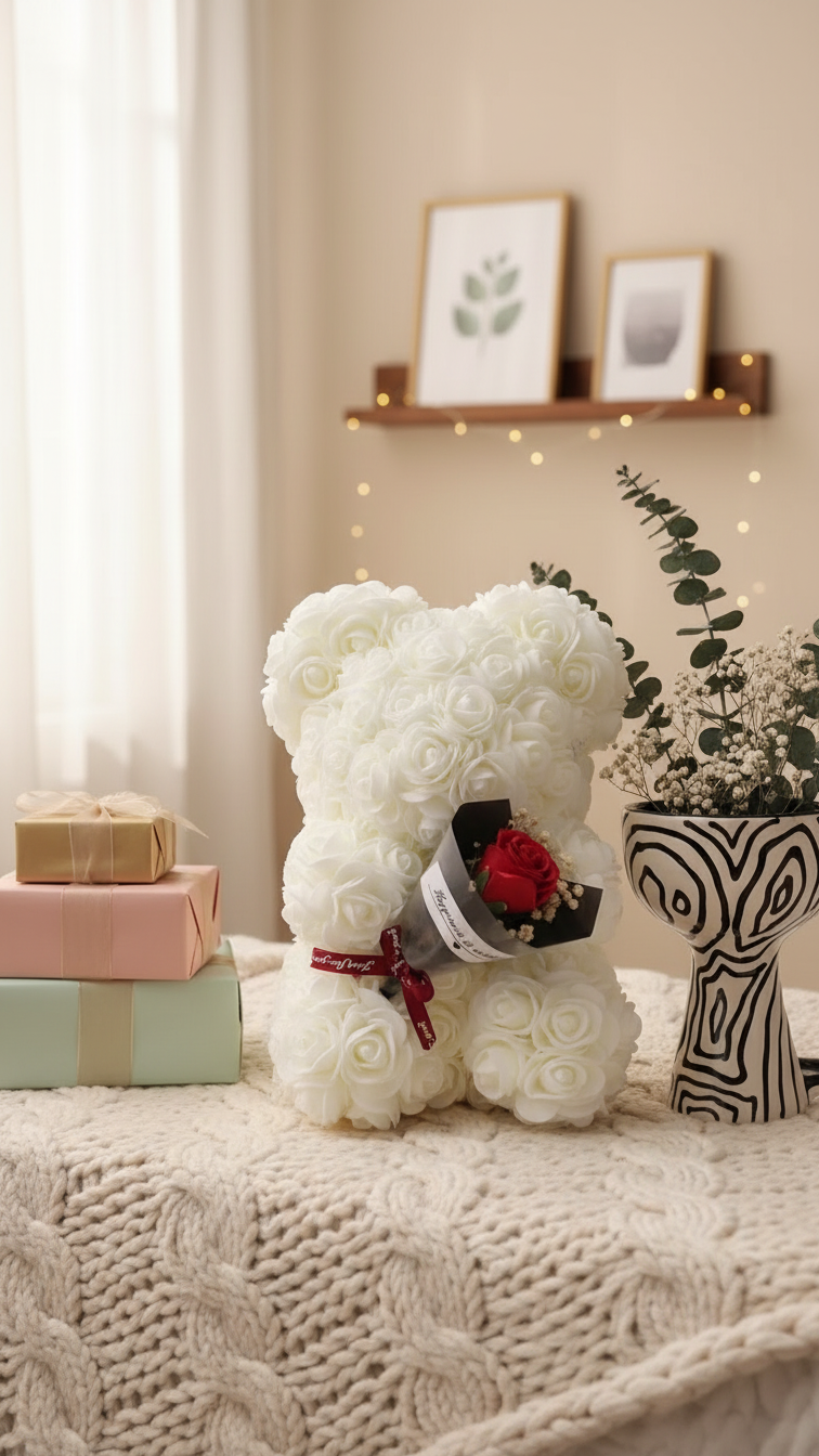 Ours en Roses Éternelles - Un geste inoubliable de tendresse